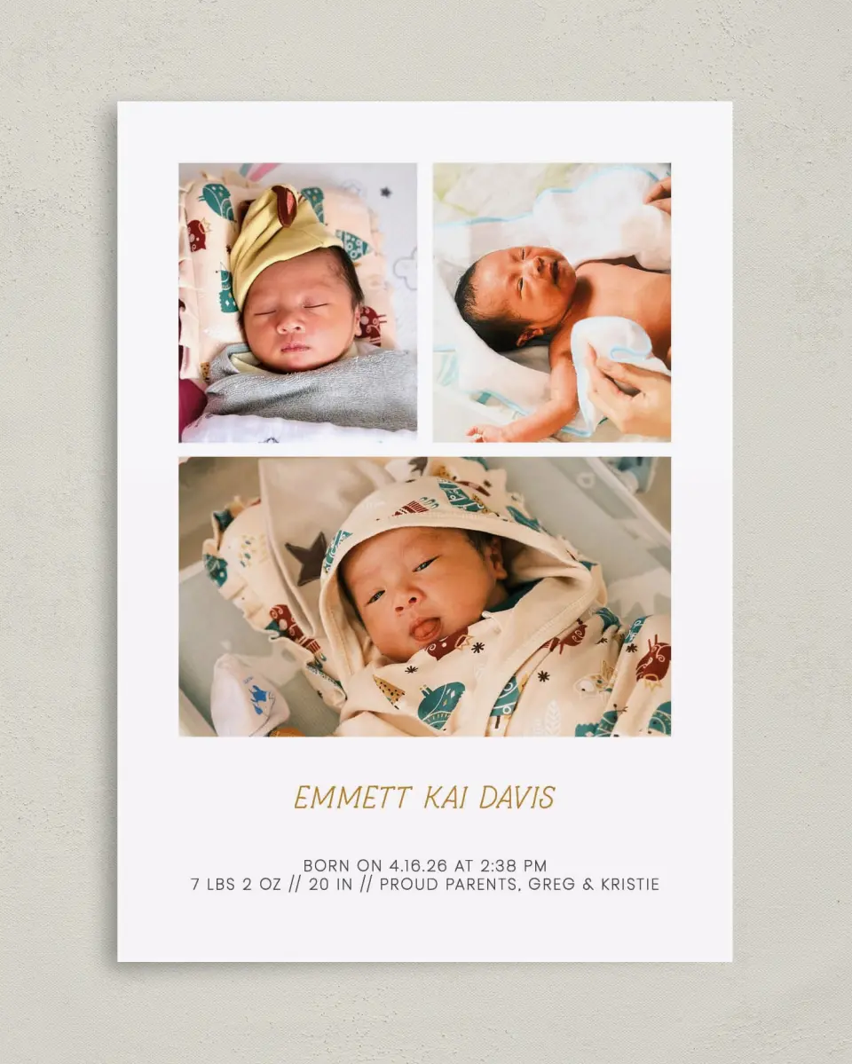 This is a 5" x 7" Birth Announcement Card called Natal Name printed in full color on Premium Smooth paper