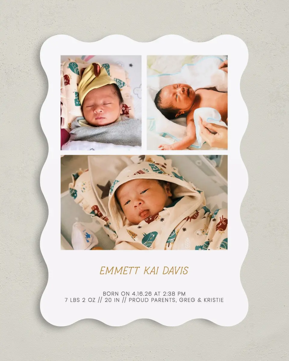 This is a 5" x 7" Birth Announcement Card called Natal Name printed in full color on Premium Smooth paper