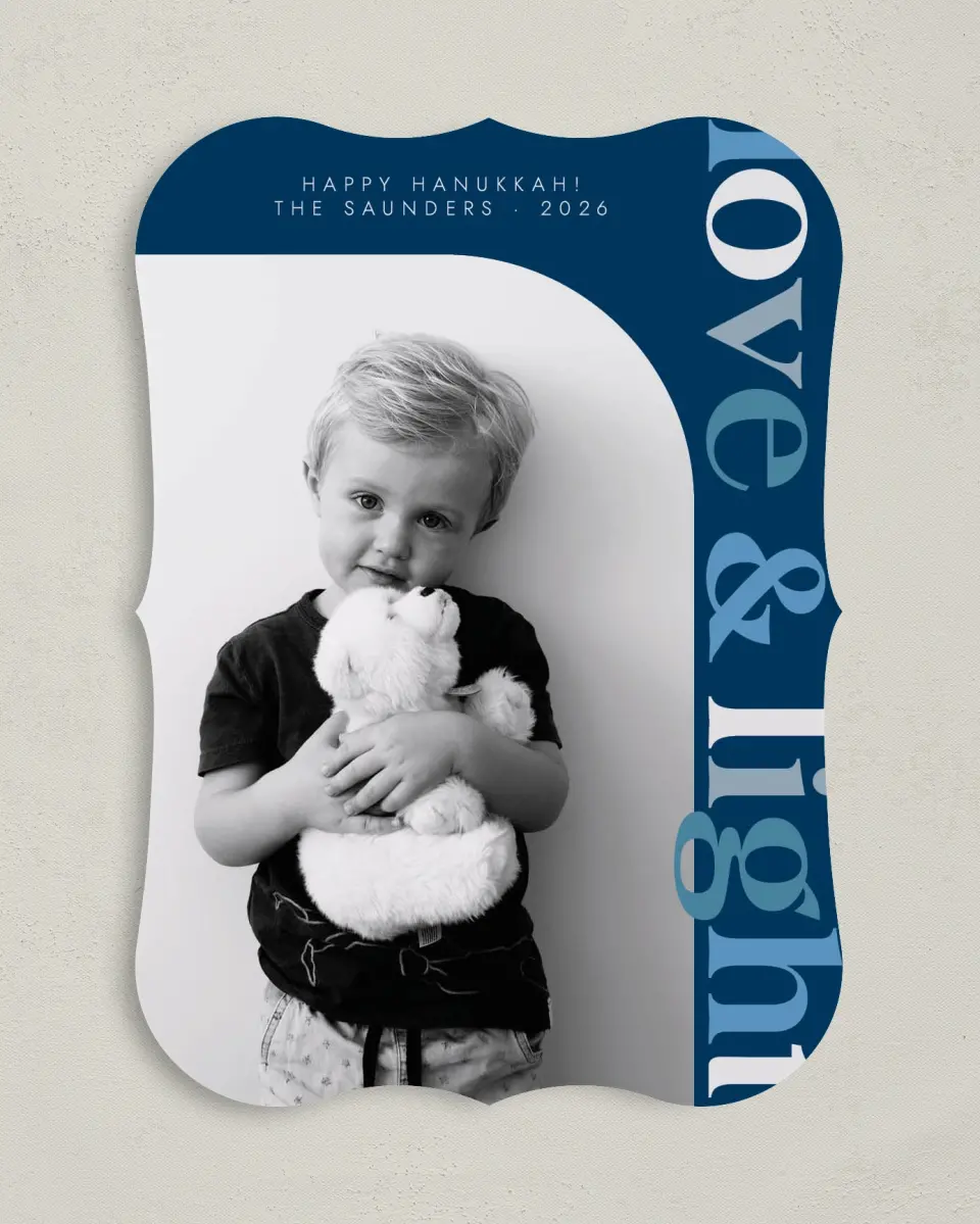 This is a 5" x 7" Hanukkah Card called Love & Light printed in full color on Premium Smooth paper