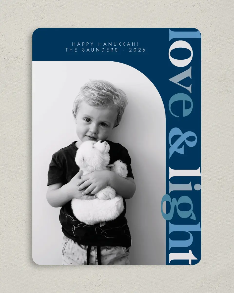 This is a 5" x 7" Hanukkah Card called Love & Light printed in full color on Premium Smooth paper
