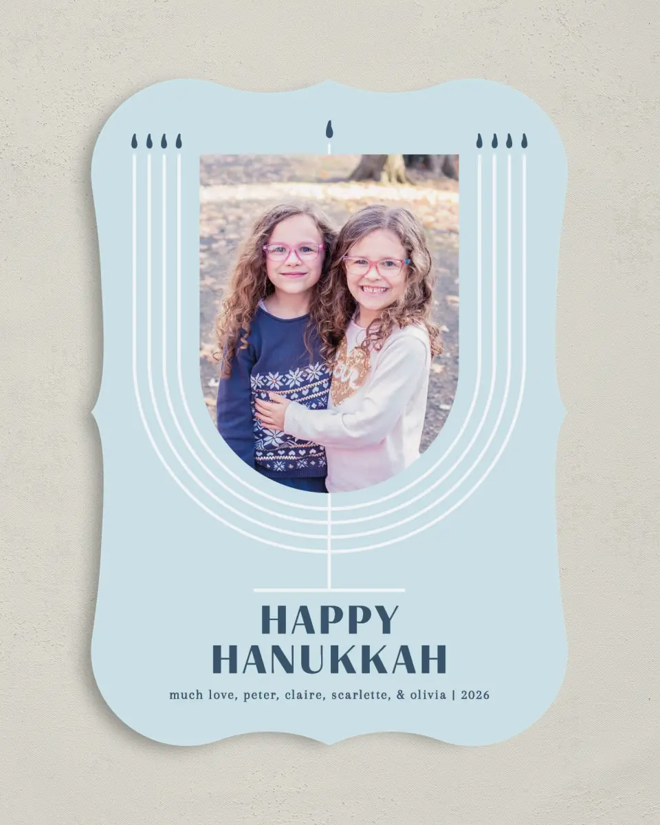 This is a 5" x 7" Hanukkah Card called Mod Menorah printed in full color on Premium Smooth paper
