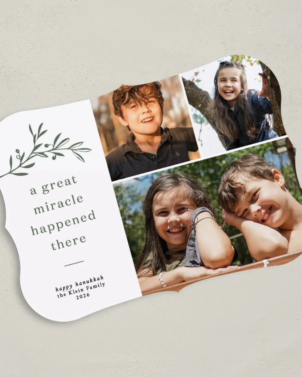 This is a 5" x 7" Hanukkah Card called Olive the Wishes printed in full color on Premium Smooth paper