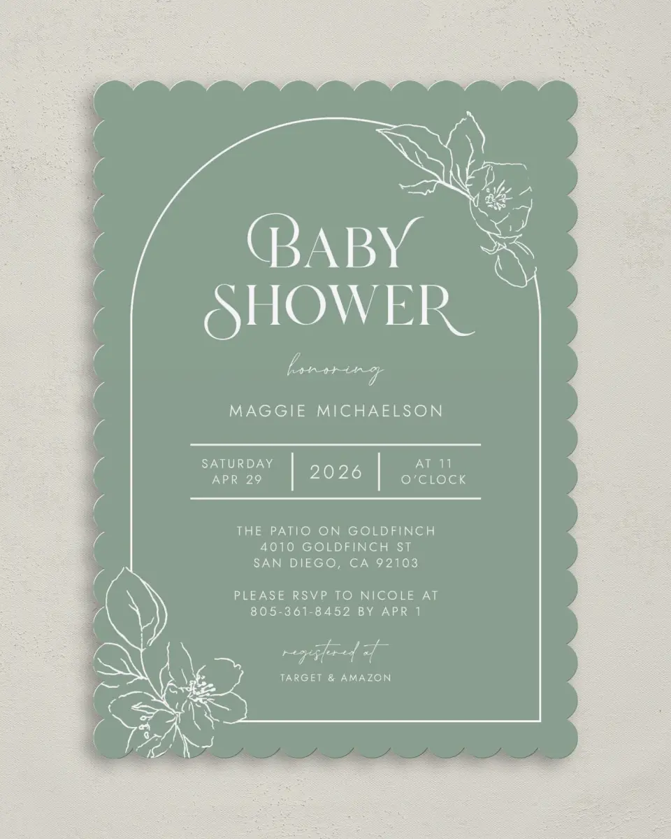 This is a 5" x 7" Baby Shower Invitation called Joyous Blooms printed in full color on Premium Smooth paper