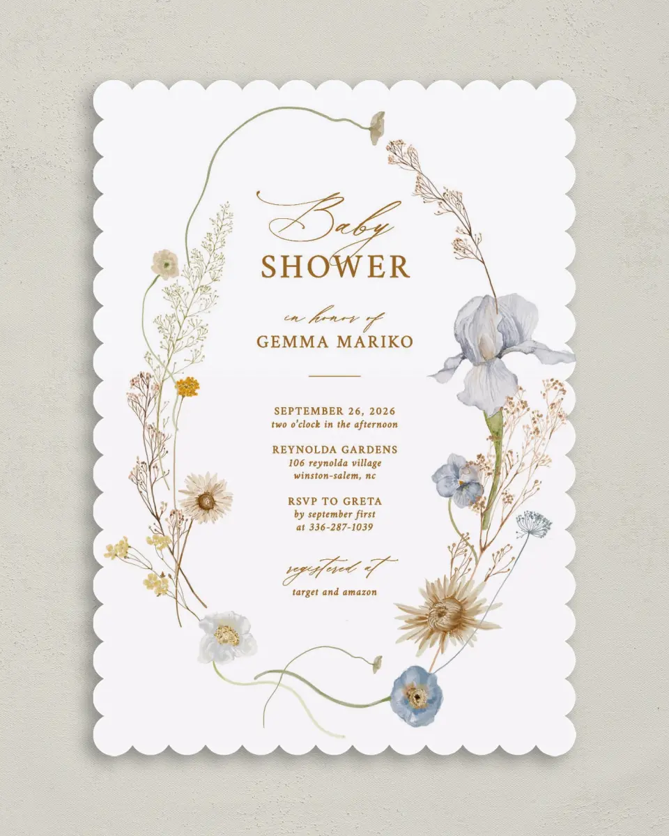This is a 5" x 7" Baby Shower Invitation called Wildflower Baby printed in full color on Premium Smooth paper