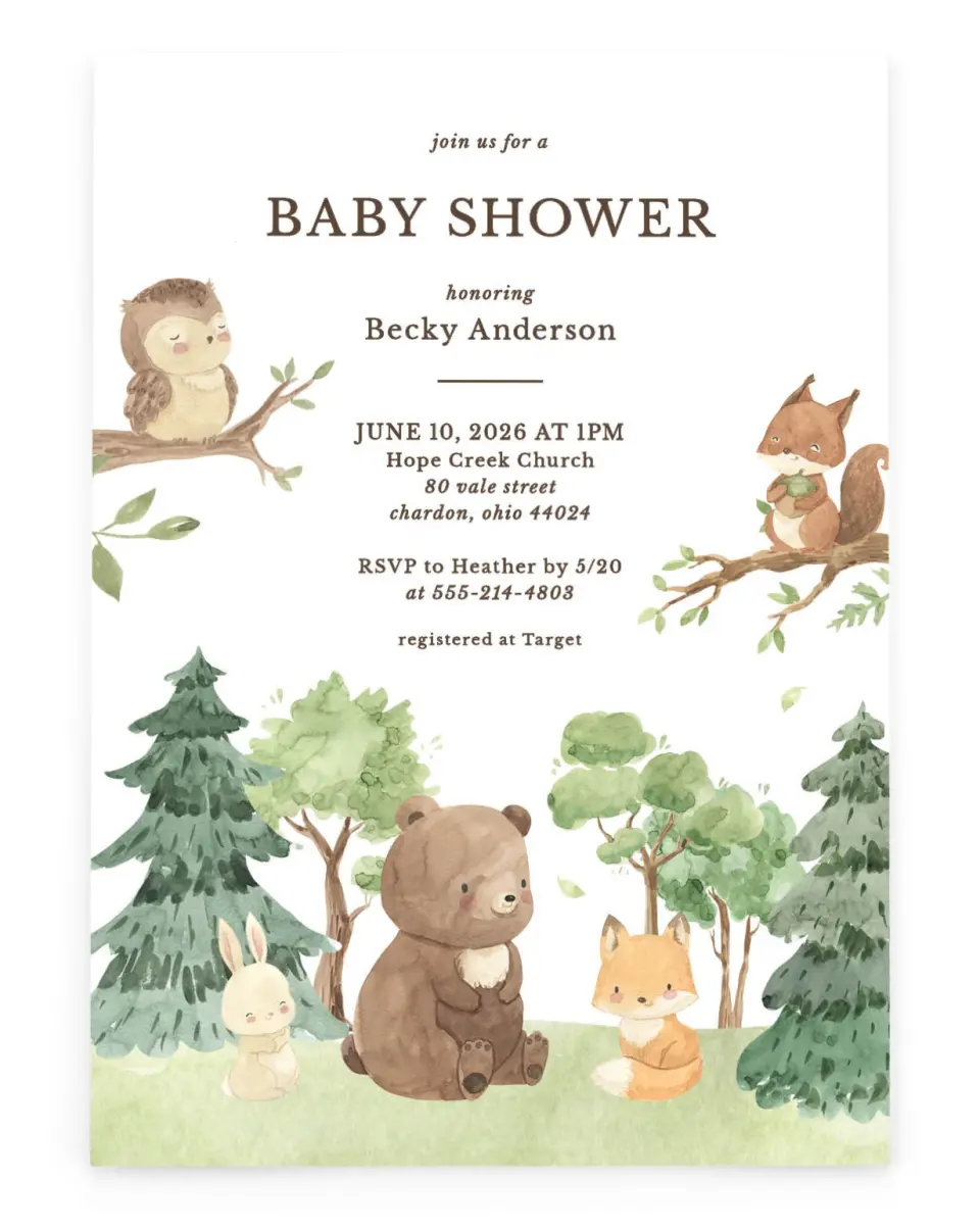 Woodland Scene Baby Shower Invitation Cards