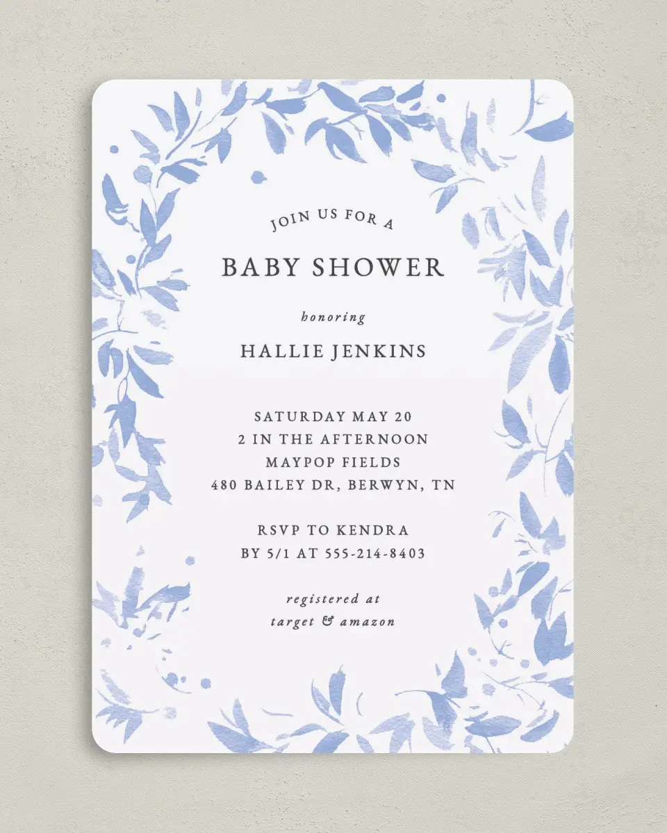 This is a 5" x 7" Baby Shower Invitation called Spring Surround printed in full color on Premium Smooth paper