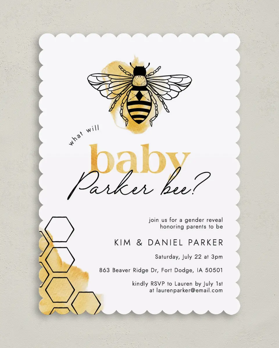 This is a 5" x 7" Baby Shower Invitation called Baby Bee printed in full color on Premium Smooth paper