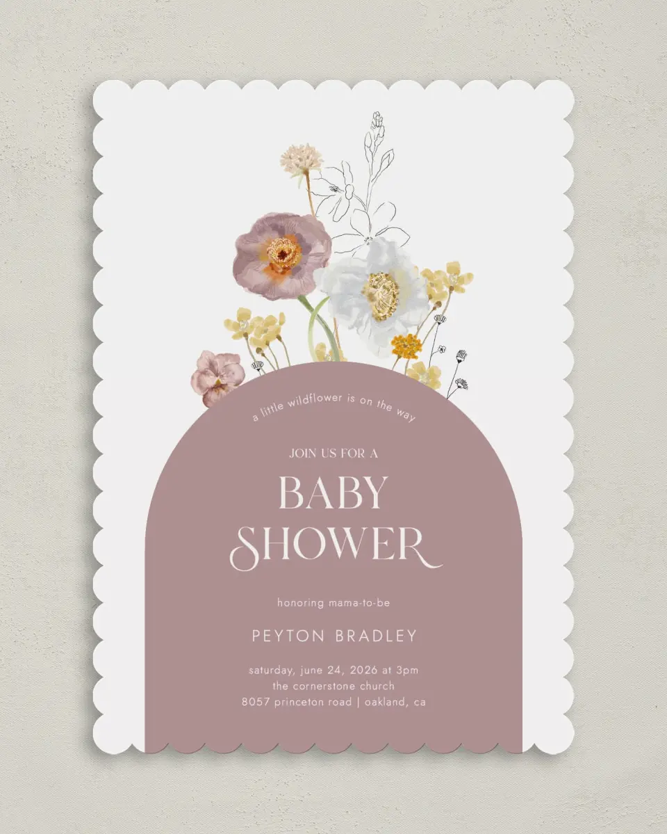 This is a 5" x 7" Baby Shower Invitation called Little Wildflower printed in full color on Premium Smooth paper