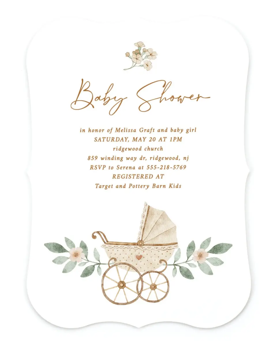 Petite Carriage Baby Shower Invitation Cards