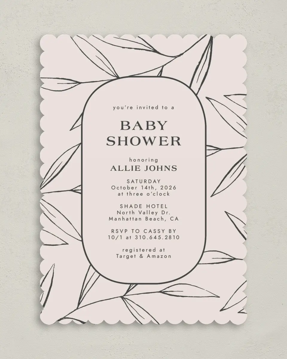 This is a 5" x 7" Baby Shower Invitation called Botanical Babe printed in full color on Premium Smooth paper