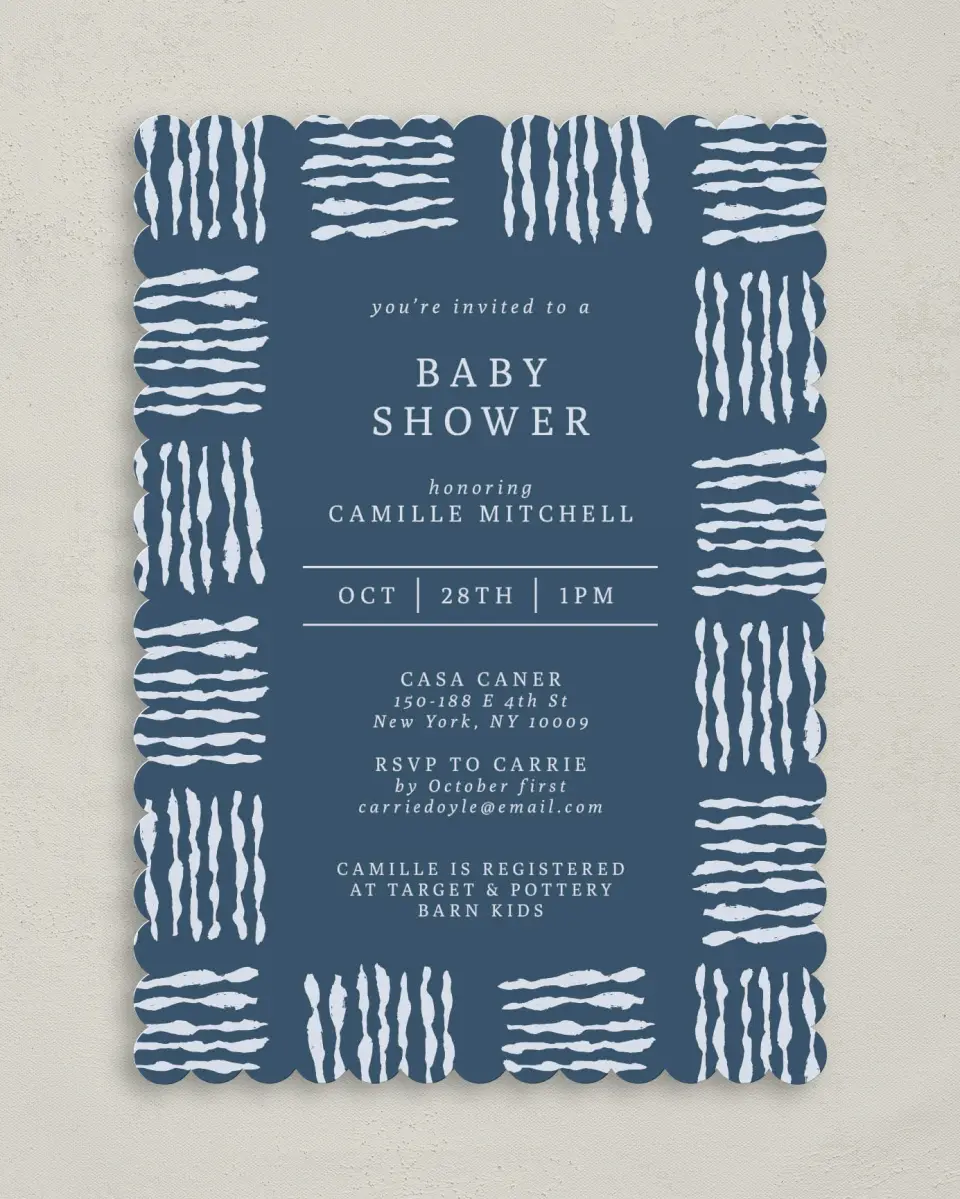 This is a 5" x 7" Baby Shower Invitation called Shower Threads printed in full color on Premium Smooth paper
