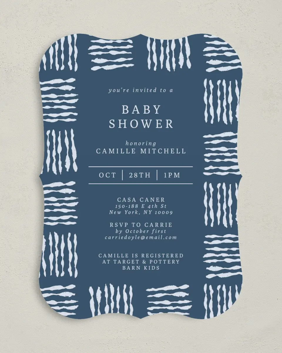 This is a 5" x 7" Baby Shower Invitation called Shower Threads printed in full color on Premium Smooth paper
