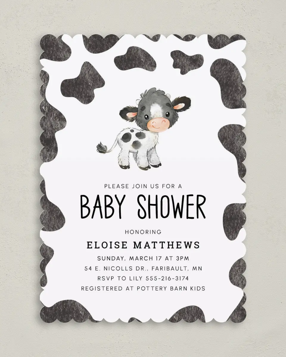 This is a 5" x 7" Baby Shower Invitation called Modern Moo printed in full color on Premium Smooth paper