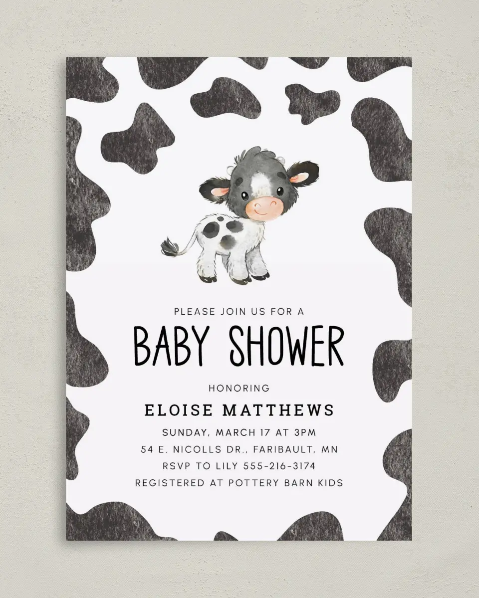 This is a 5" x 7" Baby Shower Invitation called Modern Moo printed in full color on Premium Smooth paper