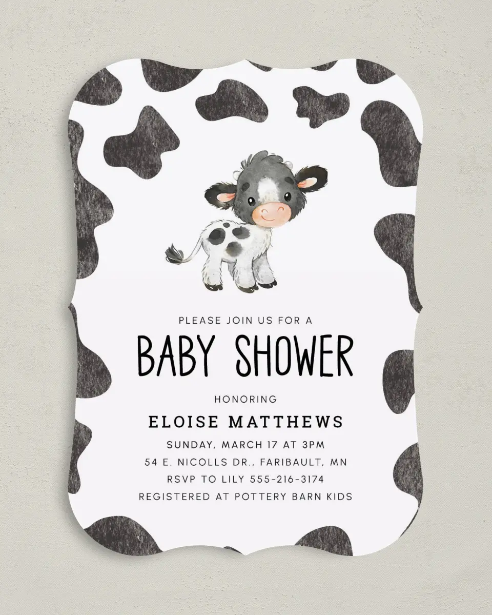 This is a 5" x 7" Baby Shower Invitation called Modern Moo printed in full color on Premium Smooth paper