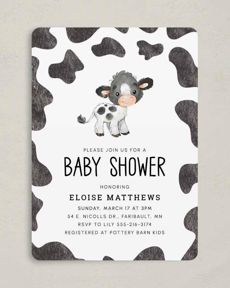 This is a 5" x 7" Baby Shower Invitation called Modern Moo printed in full color on Premium Smooth paper