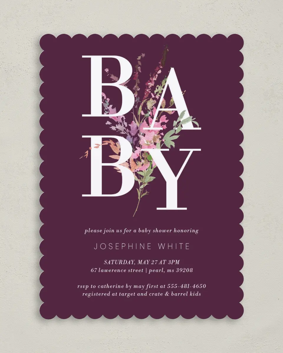 This is a 5" x 7" Baby Shower Invitation called Baby Bouquet printed in full color on Premium Smooth paper
