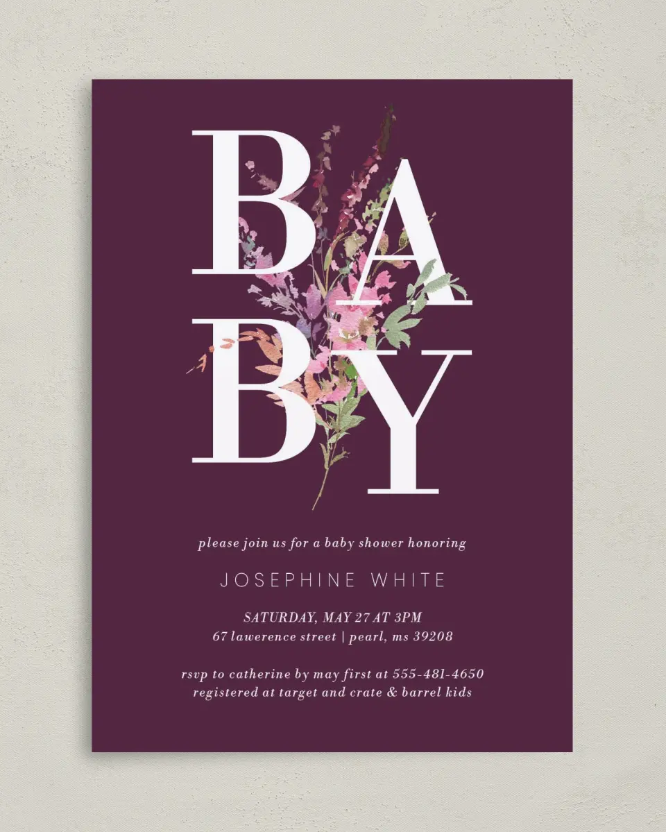 This is a 5" x 7" Baby Shower Invitation called Baby Bouquet printed in full color on Premium Smooth paper