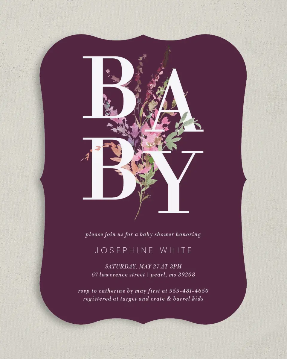 This is a 5" x 7" Baby Shower Invitation called Baby Bouquet printed in full color on Premium Smooth paper