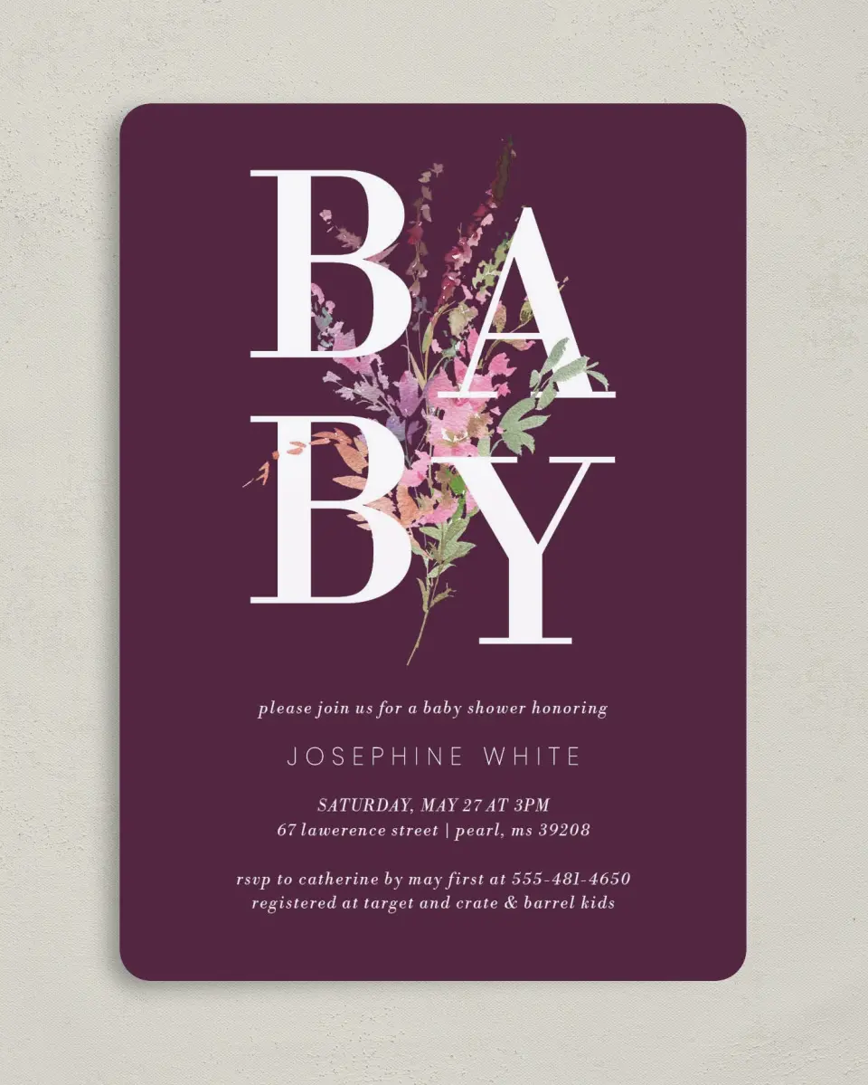 This is a 5" x 7" Baby Shower Invitation called Baby Bouquet printed in full color on Premium Smooth paper