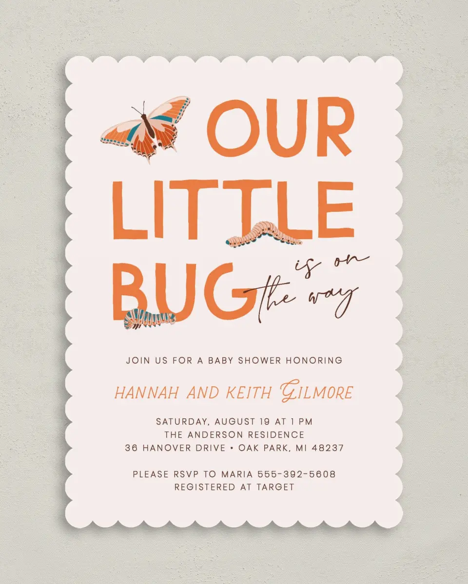 This is a 5" x 7" Baby Shower Invitation called Little Bug printed in full color on Premium Smooth paper