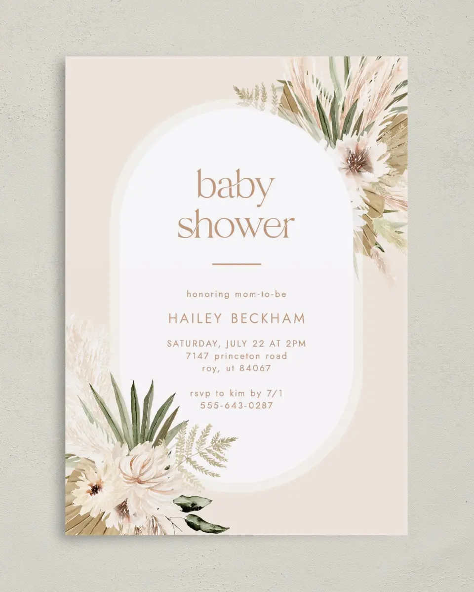 This is a 5" x 7" Baby Shower Invitation called Boho Baby printed in full color on Premium Smooth paper