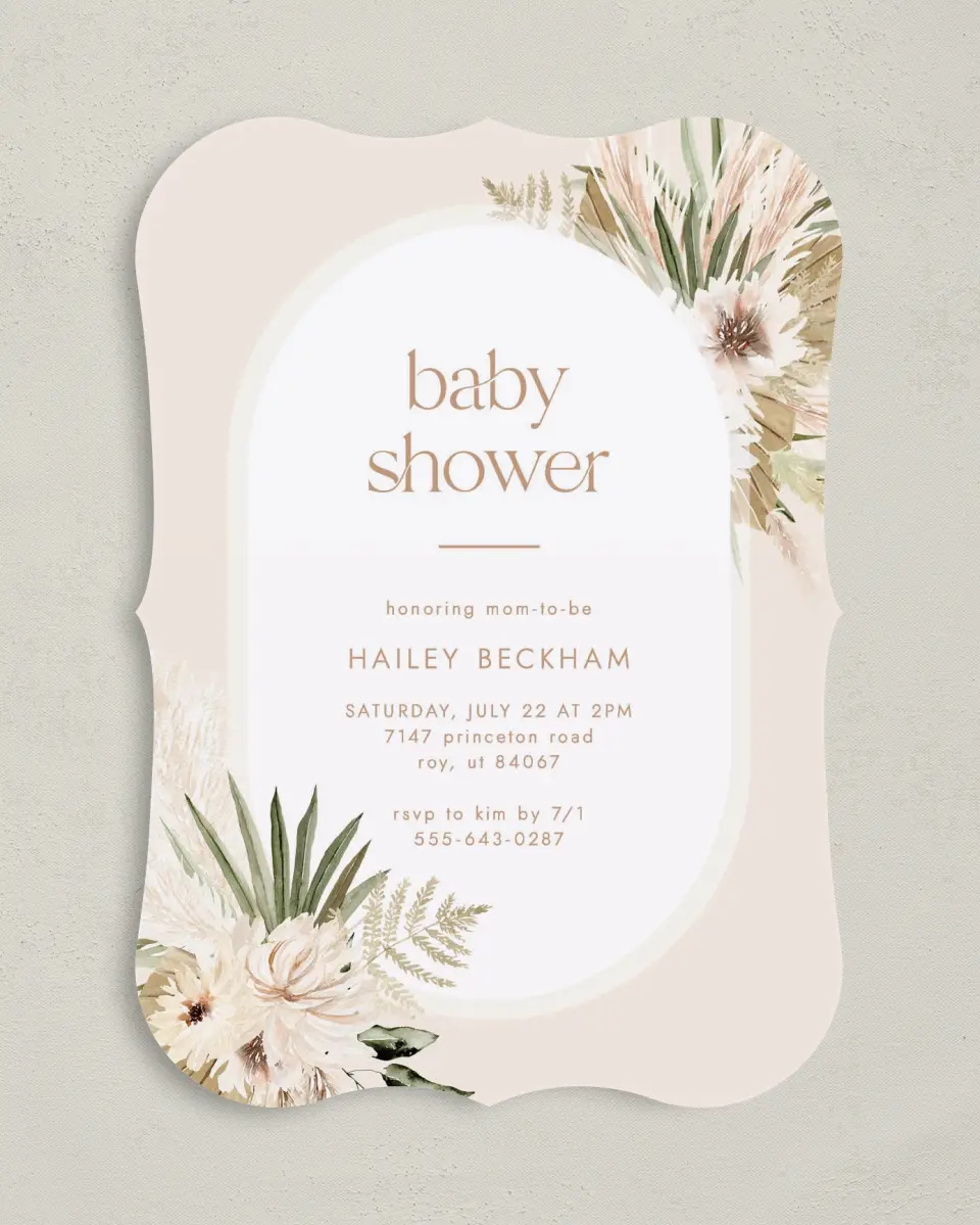 This is a 5" x 7" Baby Shower Invitation called Boho Baby printed in full color on Premium Smooth paper