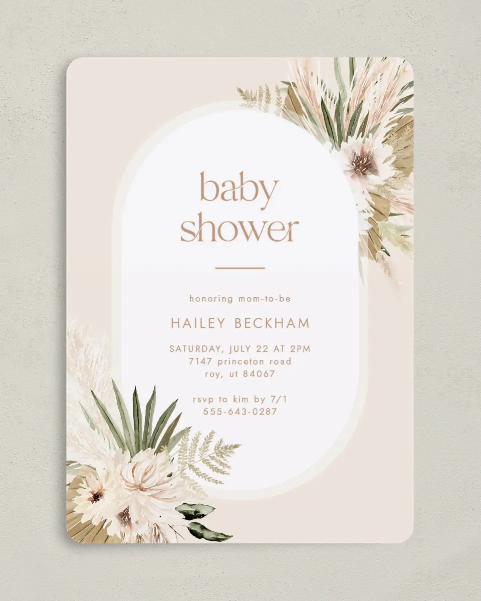 This is a 5" x 7" Baby Shower Invitation called Boho Baby printed in full color on Premium Smooth paper