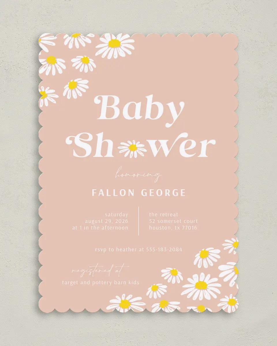 This is a 5" x 7" Baby Shower Invitation called Daisy Crazy printed in full color on Premium Smooth paper