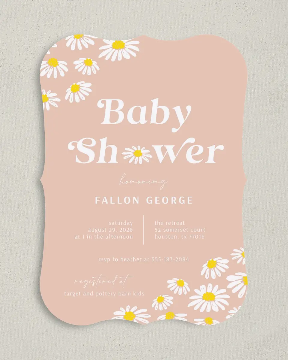 This is a 5" x 7" Baby Shower Invitation called Daisy Crazy printed in full color on Premium Smooth paper