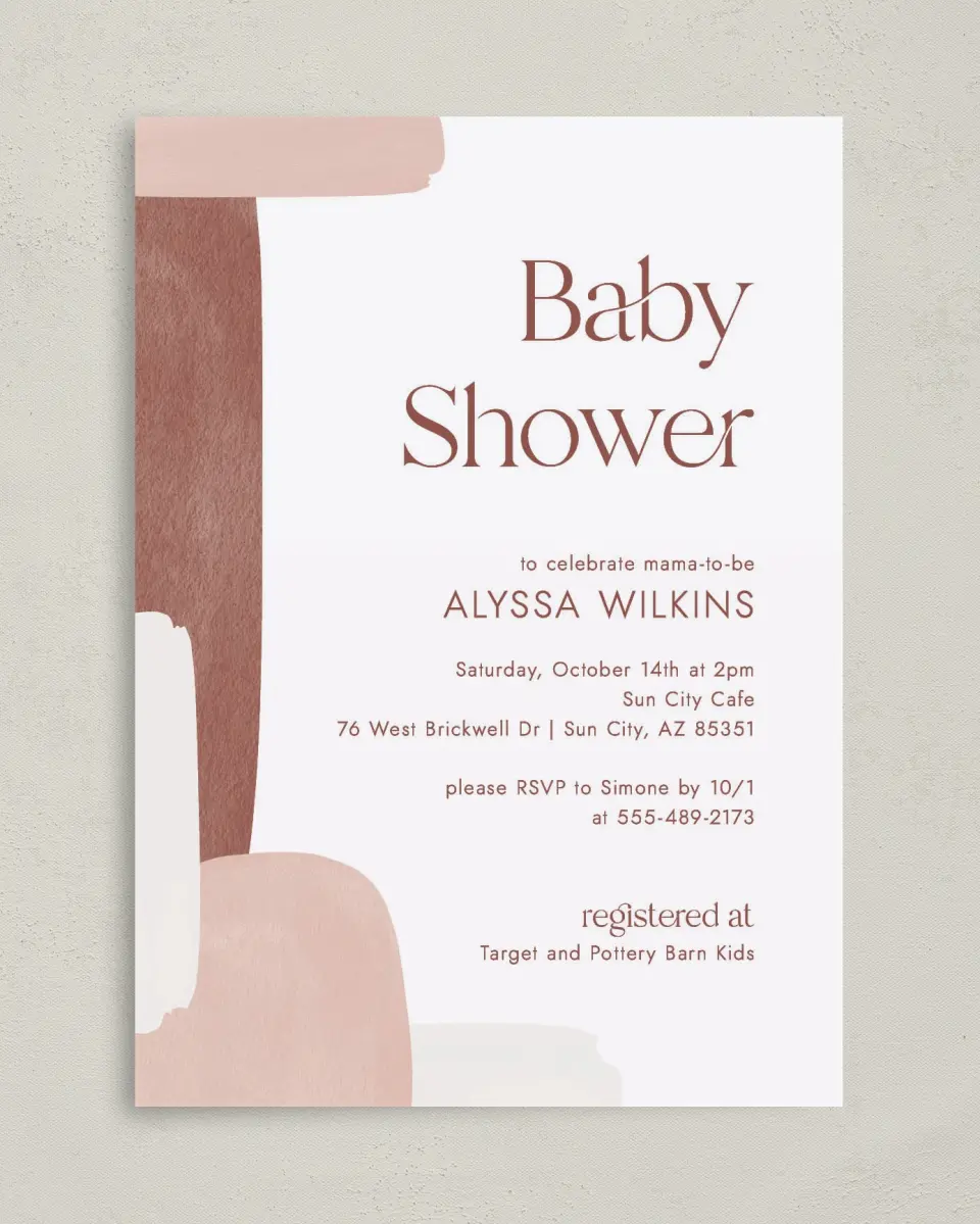 This is a 5" x 7" Baby Shower Invitation called Shapely Shower printed in full color on Premium Smooth paper