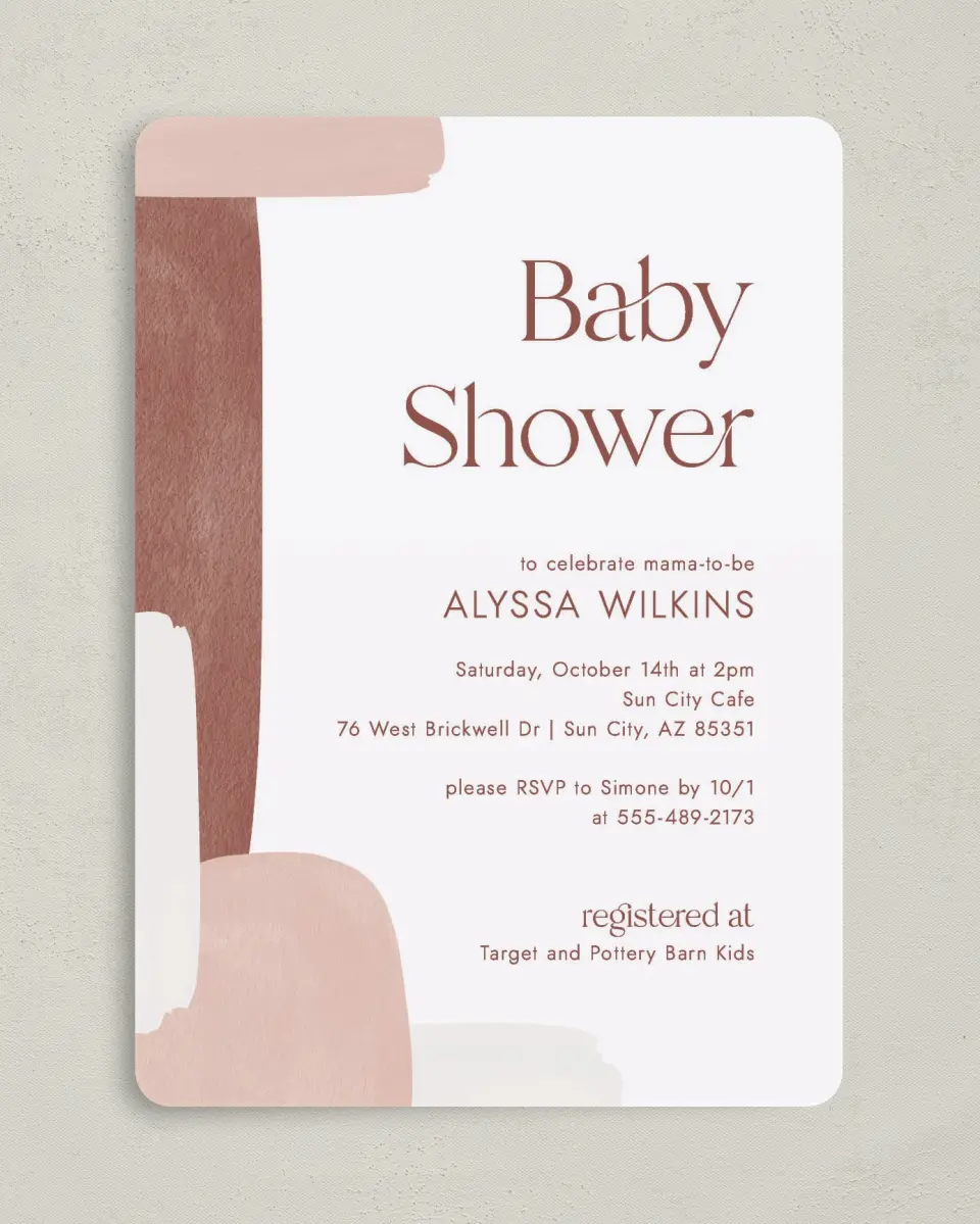 This is a 5" x 7" Baby Shower Invitation called Shapely Shower printed in full color on Premium Smooth paper