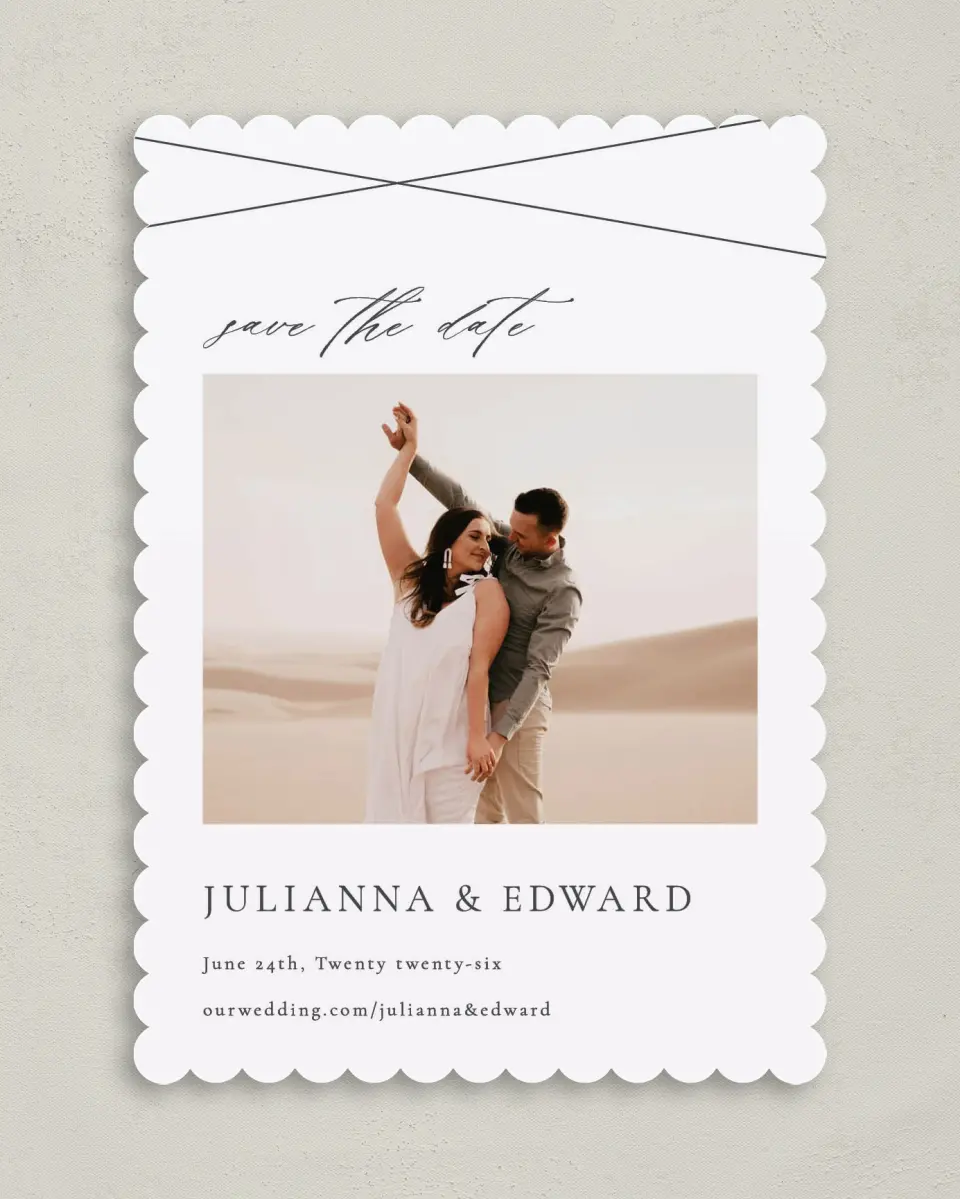 This is a 5" x 7" Save the Date Card called Distinct Lines printed in full color on Premium Smooth paper