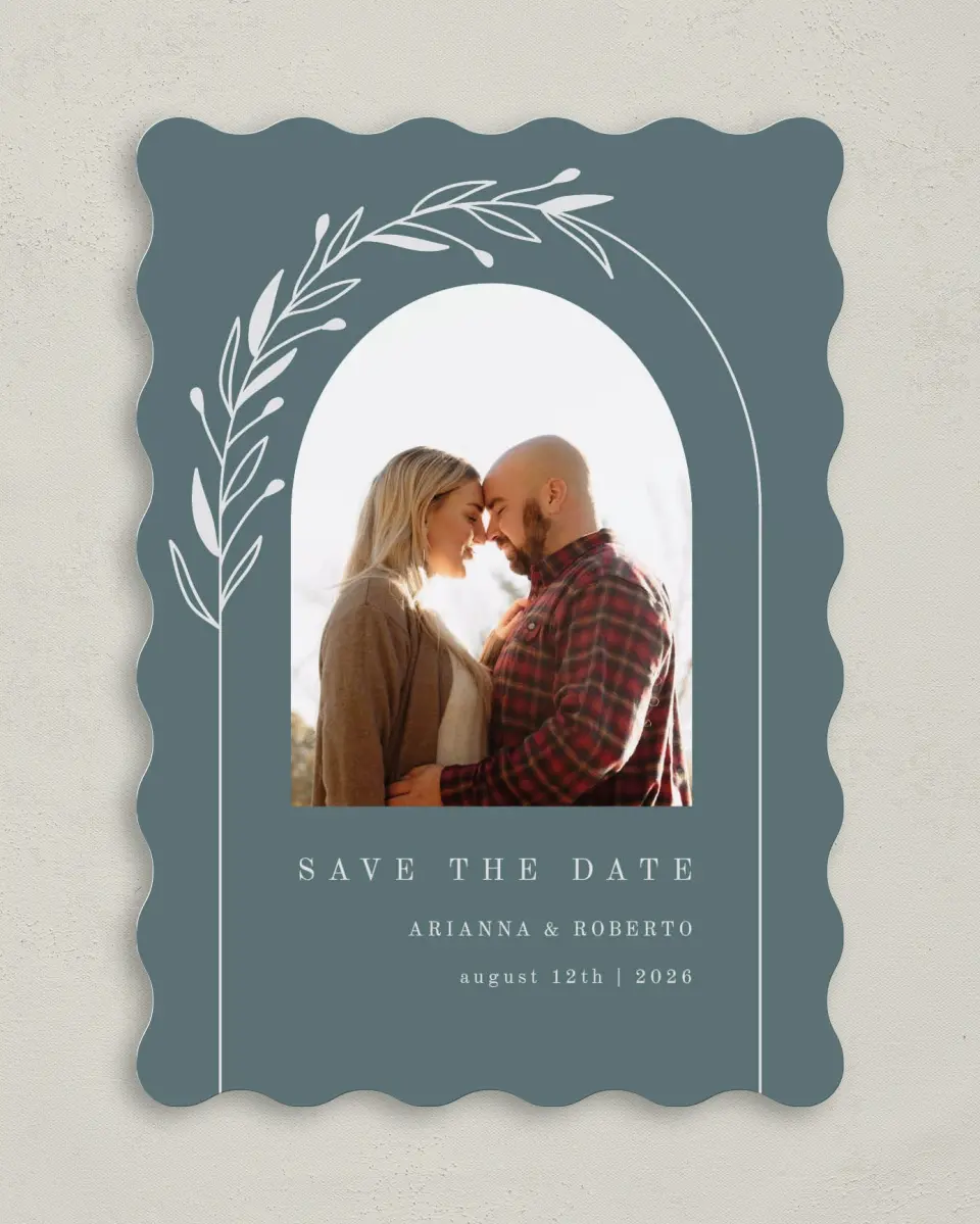 This is a 5" x 7" Save the Date Card called Growing Arc printed in full color on Premium Smooth paper