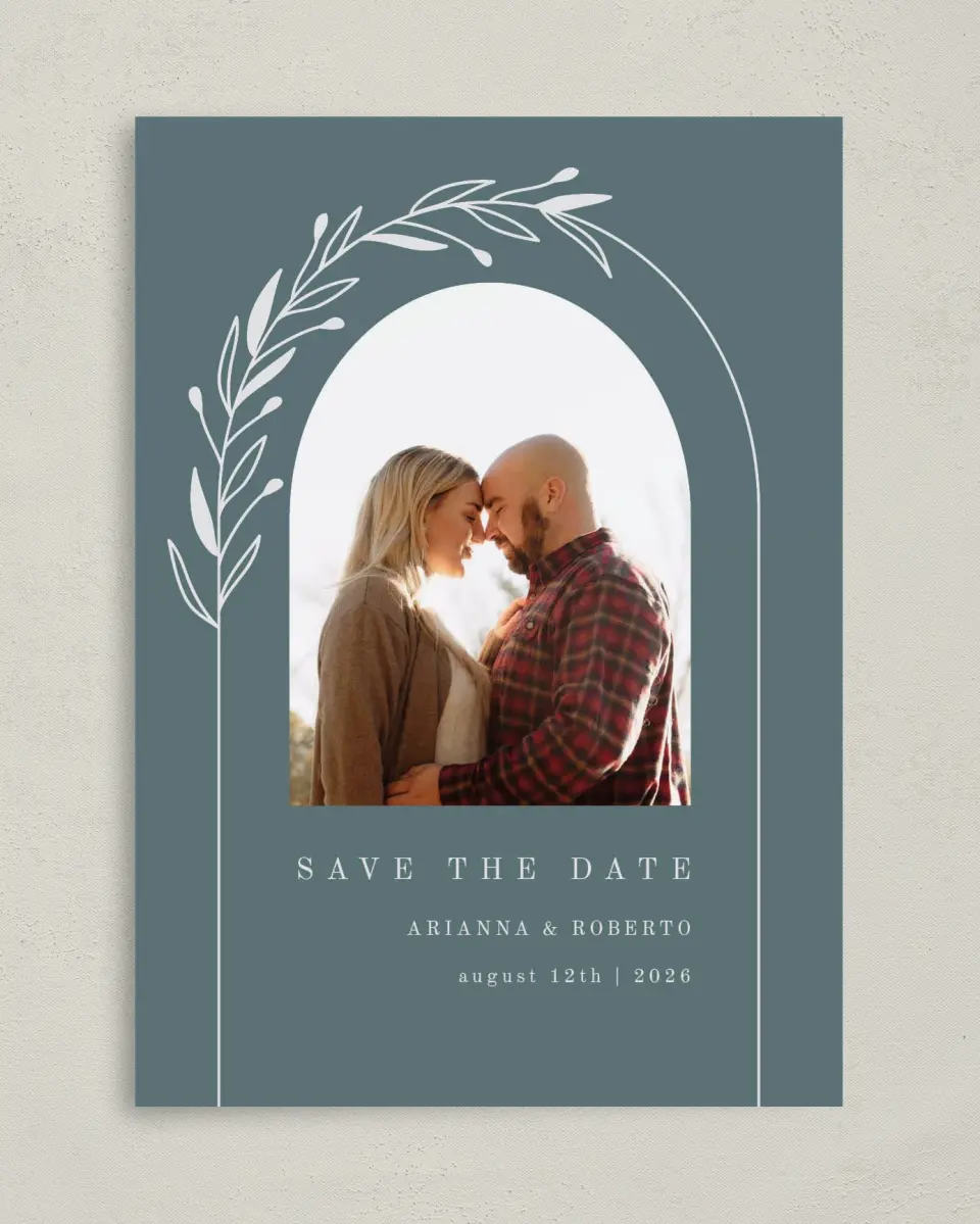 This is a 5" x 7" Save the Date Card called Growing Arc printed in full color on Premium Smooth paper