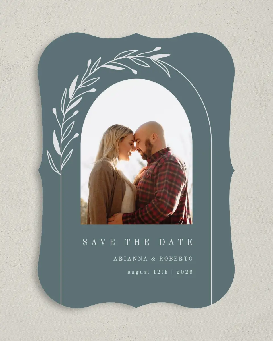 This is a 5" x 7" Save the Date Card called Growing Arc printed in full color on Premium Smooth paper