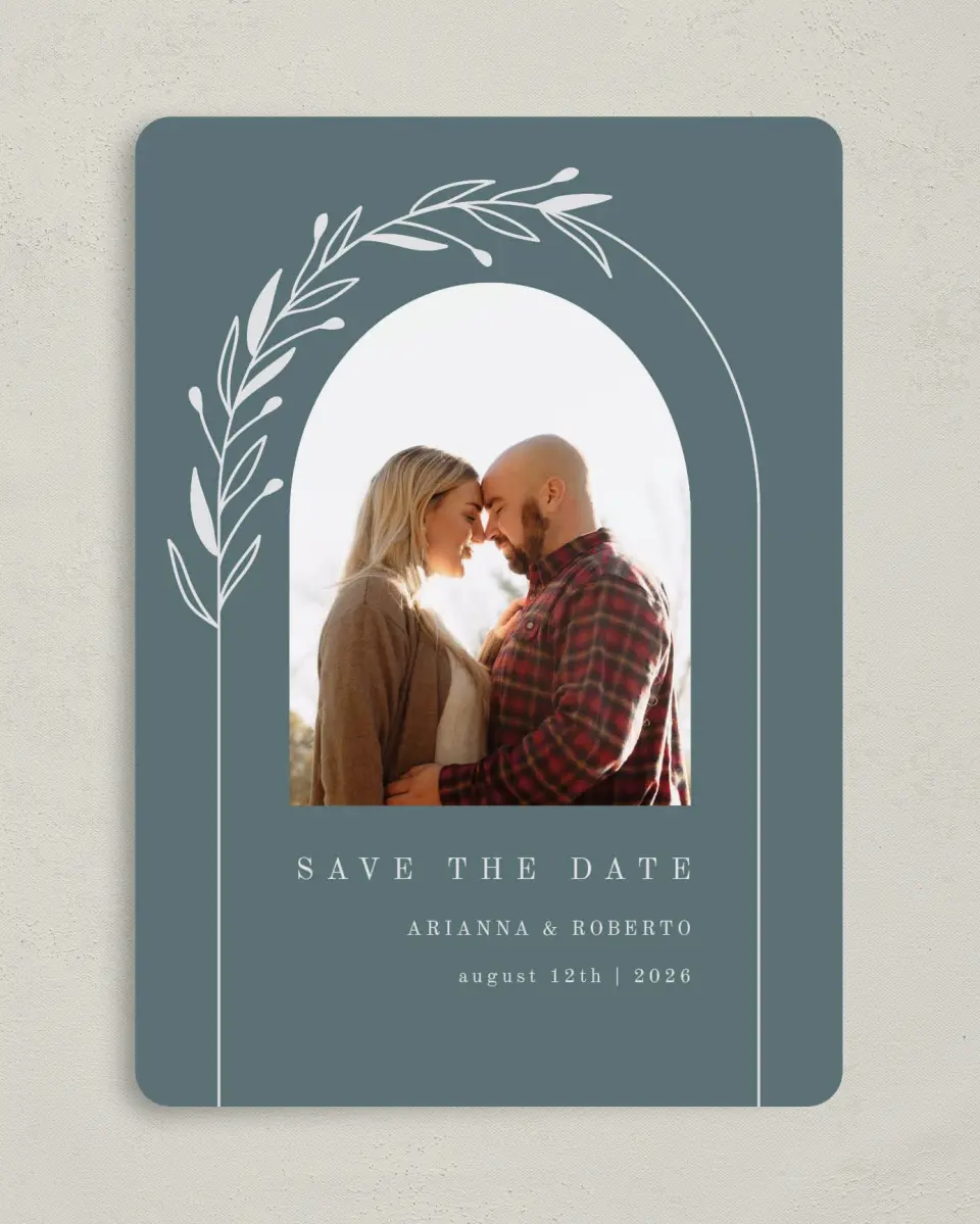 This is a 5" x 7" Save the Date Card called Growing Arc printed in full color on Premium Smooth paper