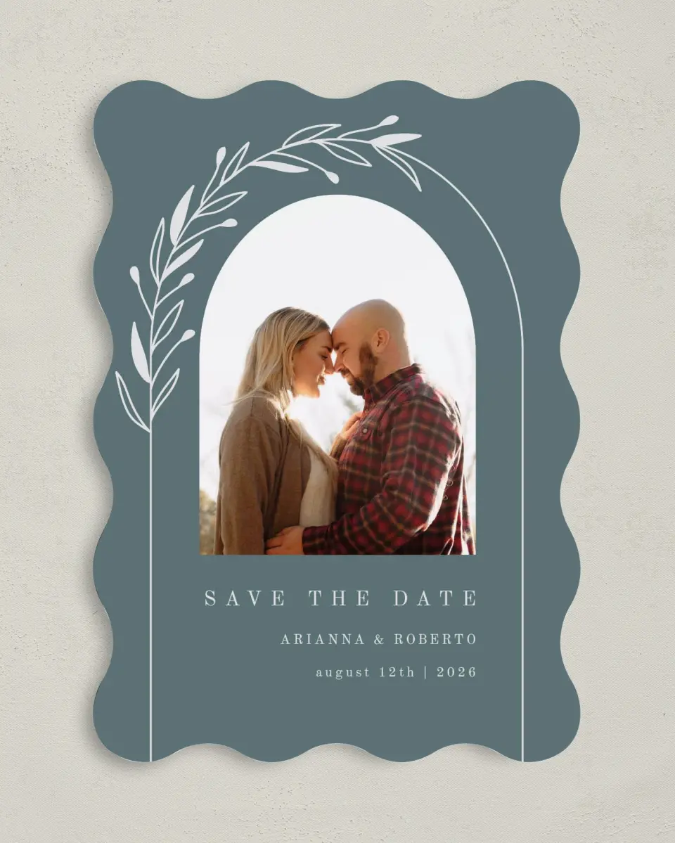 This is a 5" x 7" Save the Date Card called Growing Arc printed in full color on Premium Smooth paper