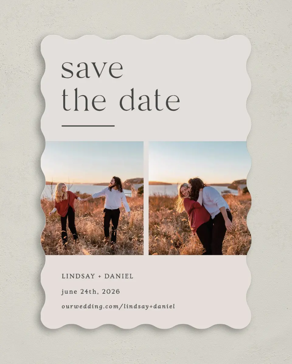 This is a 5" x 7" Save the Date Card called Simple Gathering printed in full color on Premium Smooth paper