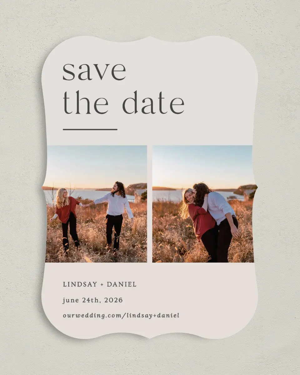 This is a 5" x 7" Save the Date Card called Simple Gathering printed in full color on Premium Smooth paper
