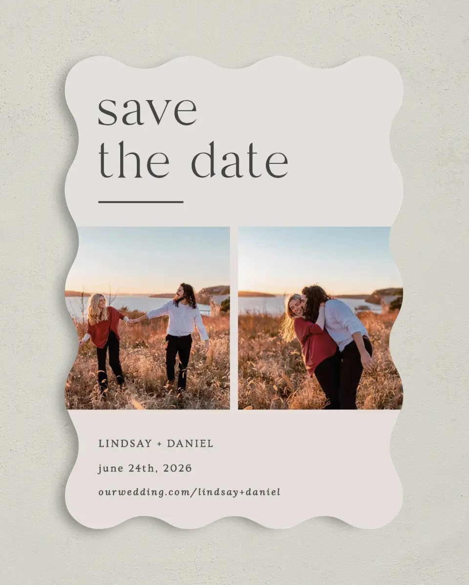 This is a 5" x 7" Save the Date Card called Simple Gathering printed in full color on Premium Smooth paper