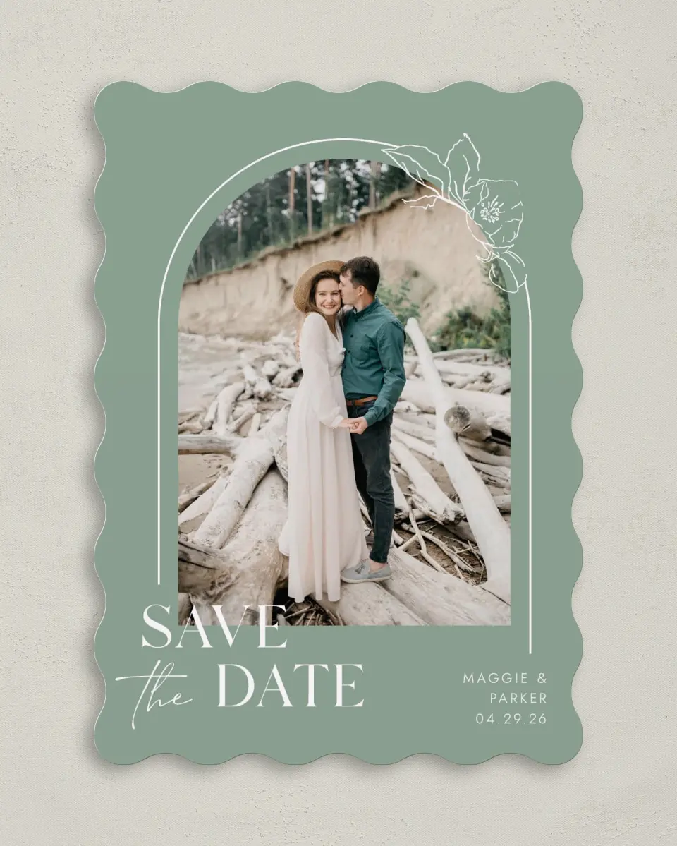 This is a 5" x 7" Save the Date Card called Blossoming Arch printed in full color on Premium Smooth paper