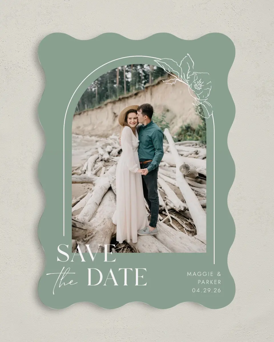 This is a 5" x 7" Save the Date Card called Blossoming Arch printed in full color on Premium Smooth paper