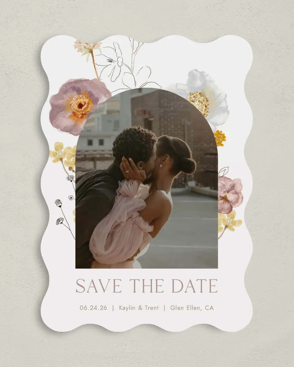 This is a 5" x 7" Save the Date Card called Enchanting Wildflowers printed in full color on Premium Smooth paper