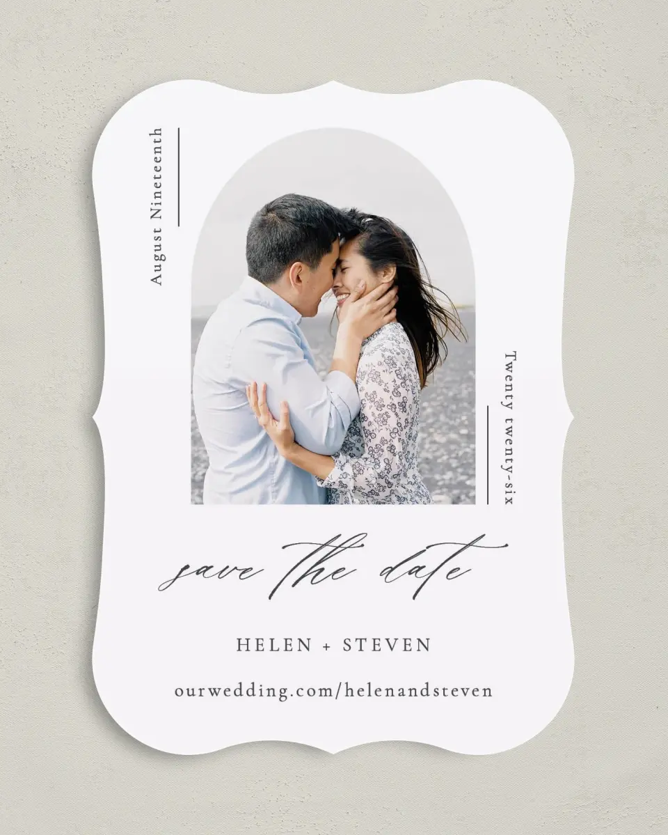 This is a 5" x 7" Save the Date Card called Quiet Scene printed in full color on Premium Smooth paper