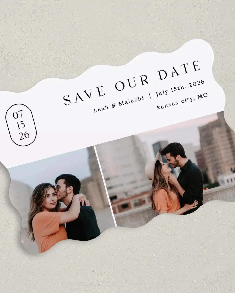 This is a 5" x 7" Save the Date Card called Precise Promise printed in full color on Premium Smooth paper