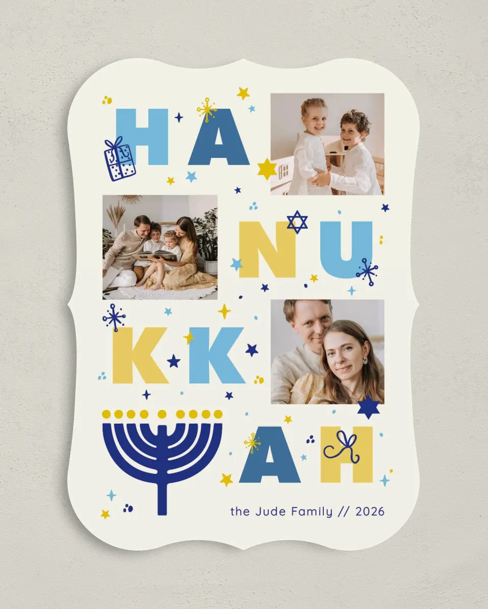 This is a 5" x 7" Hanukkah Card called Happy Menorah printed in full color on Premium Smooth paper