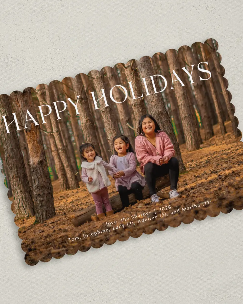 This is a 5" x 7" Christmas Card called Holiday Happiness printed in full color on Premium Smooth paper on Premium Smooth paper on Premium Smooth paper
