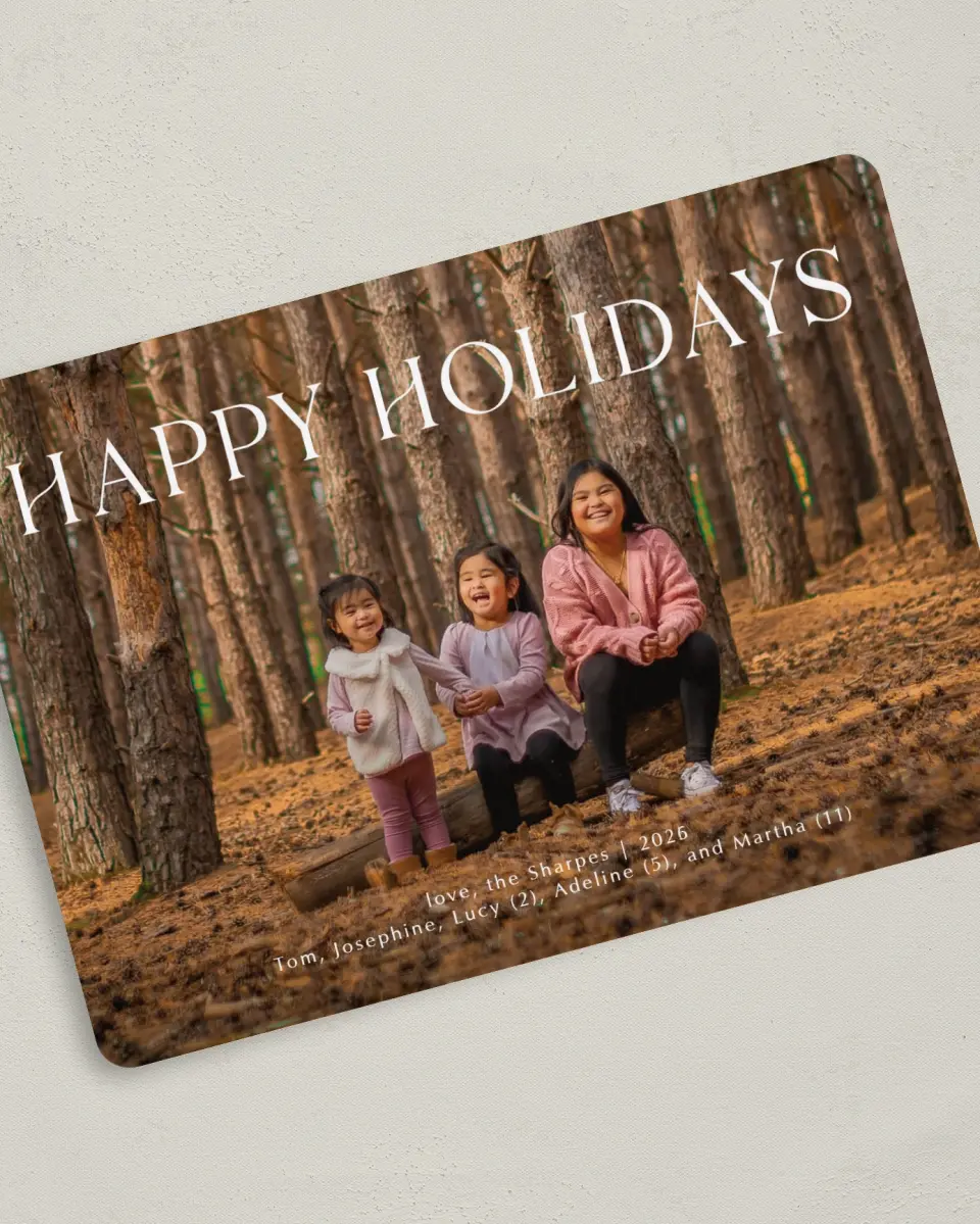 This is a 5" x 7" Christmas Card called Holiday Happiness printed in full color on Premium Smooth paper