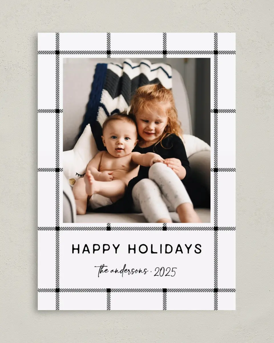 This is a 5" x 7" Christmas Card called Farmhouse Plaid printed in full color on Premium Smooth paper